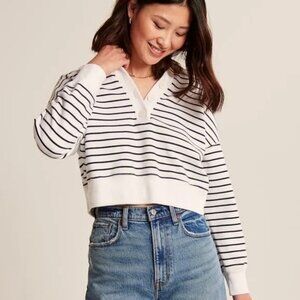 Abercrombie "Johnny" Collar Button-Up Striped Sweatshirt (XL)